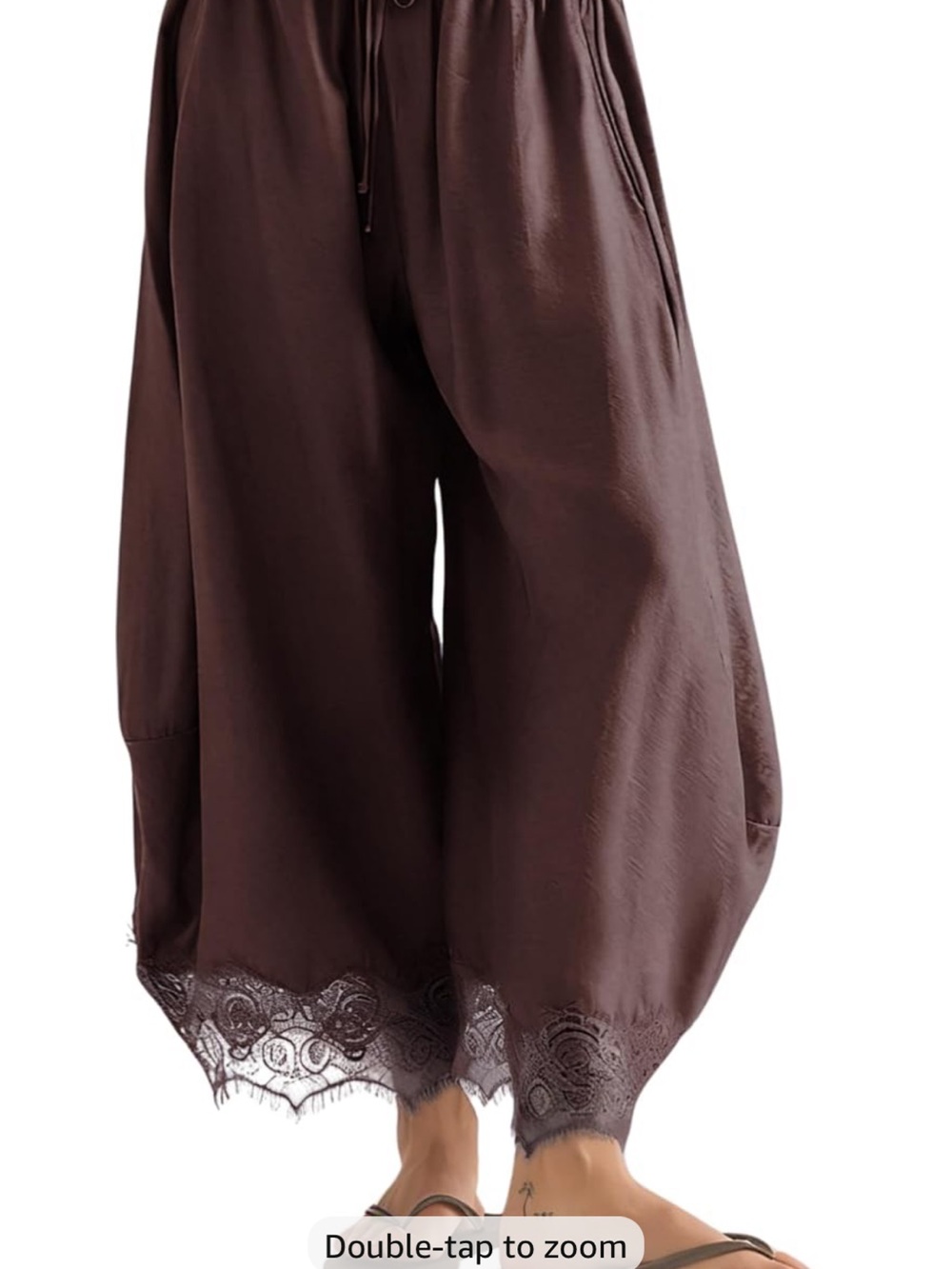 Amazon Women's Lace-Hem Wide Leg barrel bloomer - Dark Brown - Picture 3 of 3